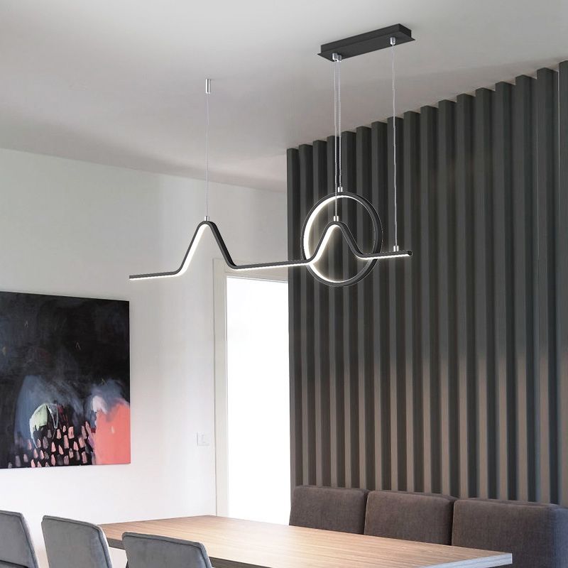 2 Lights Modern Style Island Pendants Metal Pendant Lights in Black for Dining Room