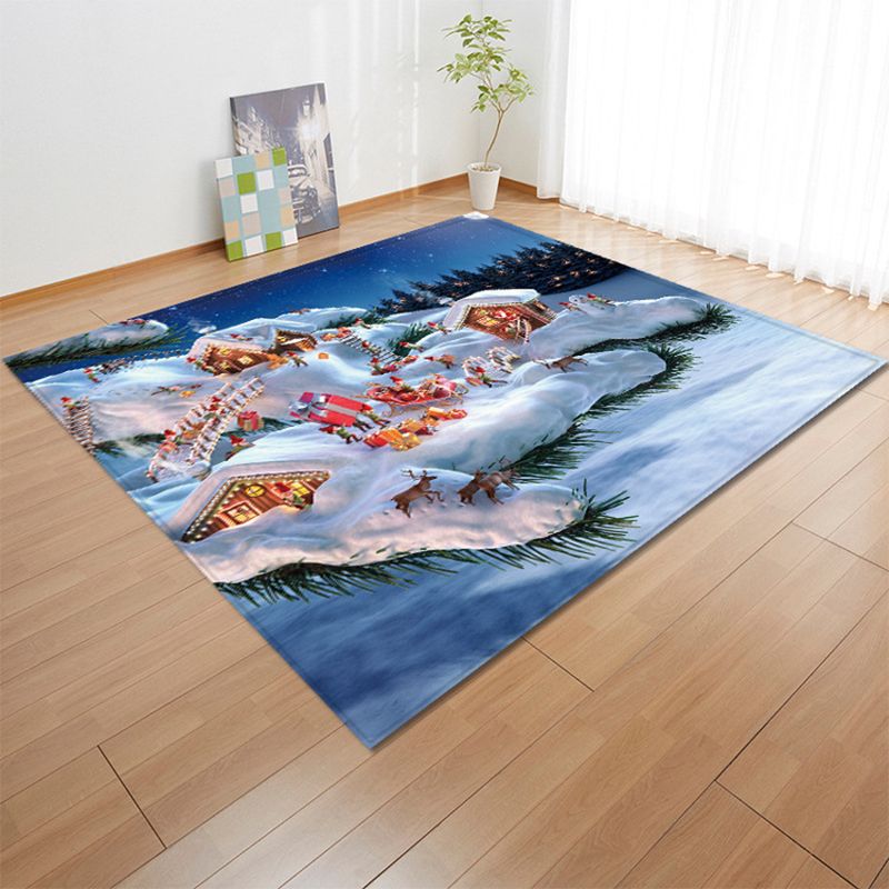 Creative Snowmen Carpet Polyester Area Rug Non-Slip Backing Indoor Carpet for Home Decoration