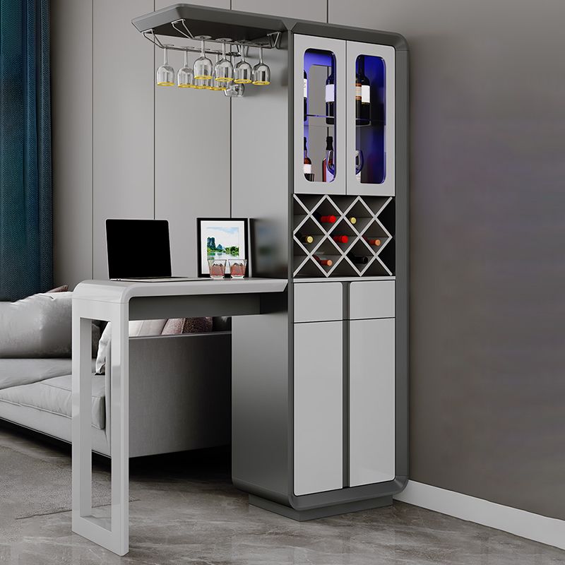 Modern Rectangle Bar Table Artificial Wood Table with Wine Cabinet for Living Room