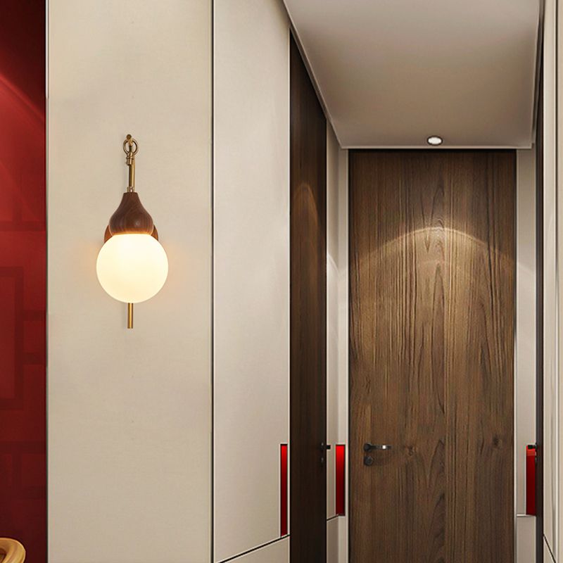 Globe Wood Wall Lamp 1-Light Contemporary Glass Armed Wall Mount Lamp for Bedroom