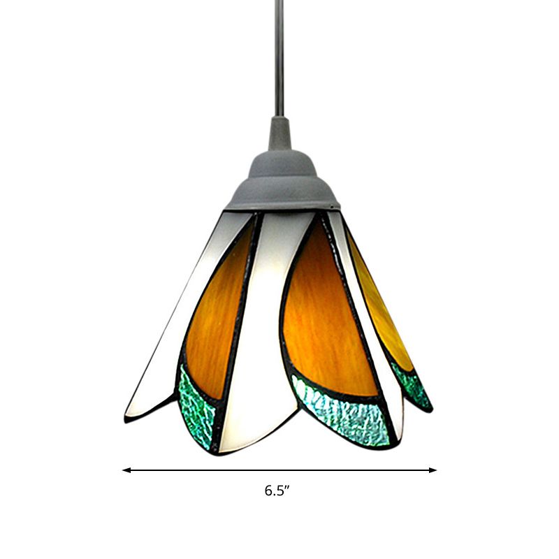 TIFFANY-stijl bloemen slingerslicht 1 hoofd handgemaakte kunstglas suspensielamp in blauw/groen voor foyer