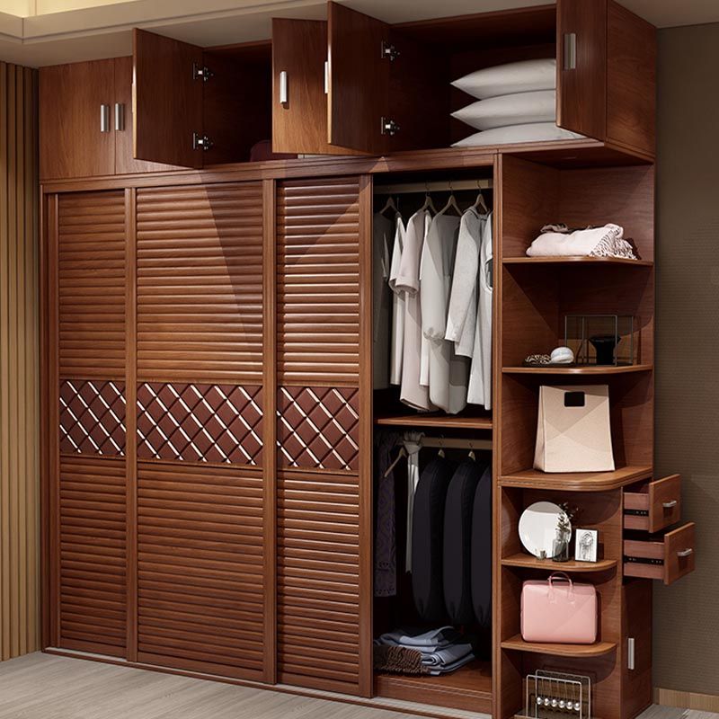 Bedroom Wardrobe Storage Cabinet Artificial Wood Modern - Armoire with Shelves