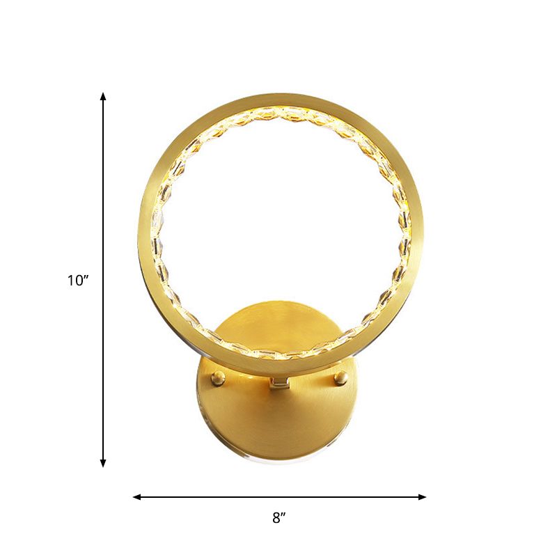LED Annular Wall Mounted Light Modern Gold Clear Crystal Beads Wall Sconce for Bedroom