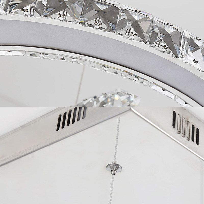 Double C-Shape Suspension Pendant Minimalist K9 Crystal Chrome LED Hanging Chandelier in Warm/White/3 Color Light