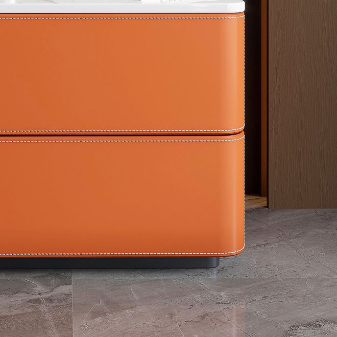 Stone and Wood Sideboard with Drawers Modern Buffet in Orange