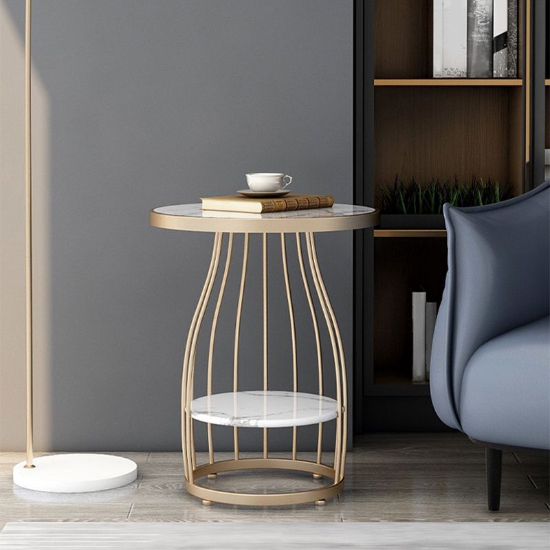 Marble Top End Table Metal Frame Sofa Side End Table with Shelf for Living Room