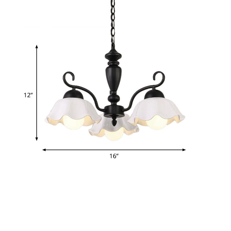 3/6/8 Bulbs Ceiling Lamp with Scalloped Shade Ceramic Traditional Dining Room Chandelier Pendant Light in Black
