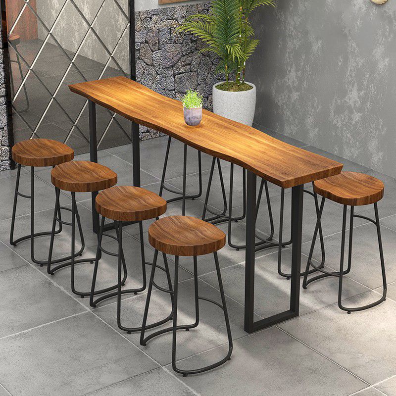 Industrial Sled Patio Bar Table Solid Wood and Metal Pub Bar Table in Natural