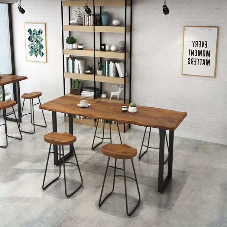 Indoor Rectangle Sled Bistro Accent Dining Table Wood Modern Cocktail Bar Table in Brown