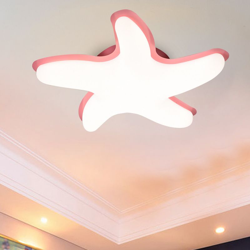 Starfish Semi Flush Ceiling Light Kids Plastic LED Nursery Flushmount Lighting in Grey/Pink/Yellow Finish