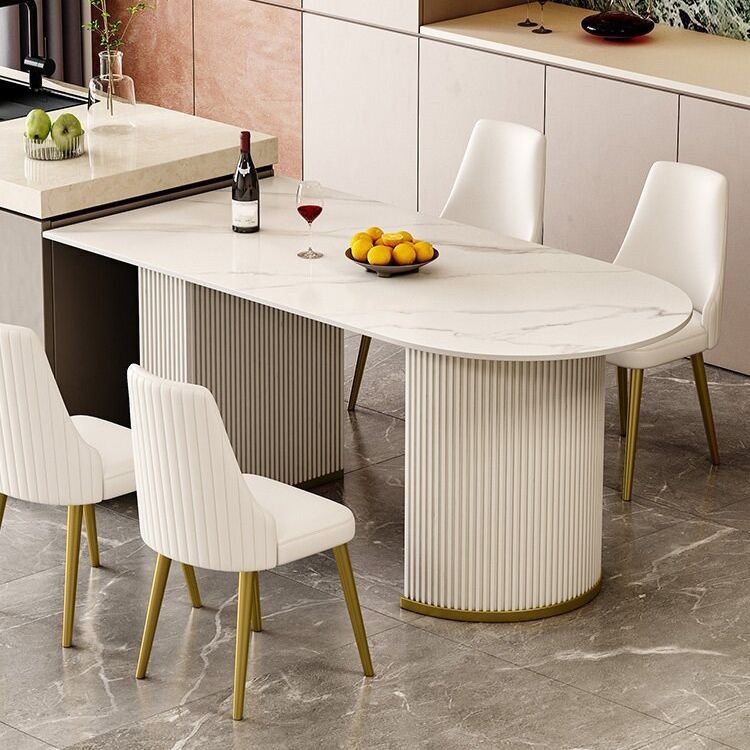 Luxury Sintered Stone Kitchen Table Double Pedestal Dining Table