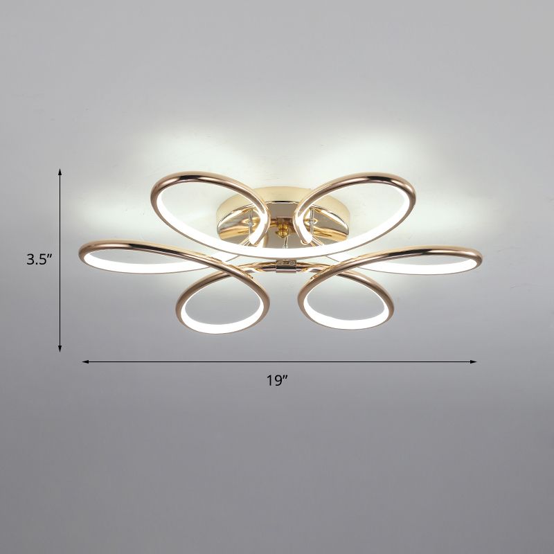 Gold Flower LED Flush Mount Lamp Simplicity Metal Semi Flush Ceiling Light Fixture