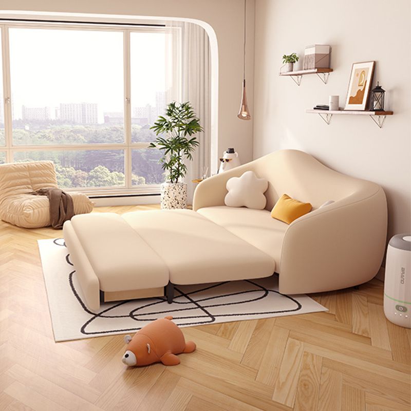 Faux Leather Sofa 37.40" W Convertible Sofa Bed in White for Living Room