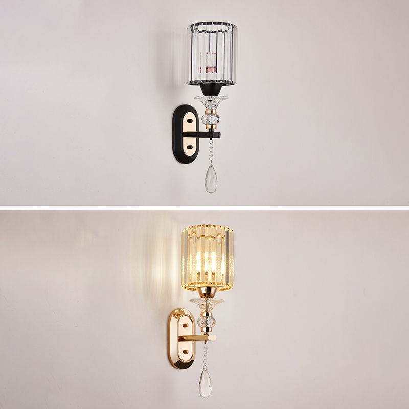 Cylinder Crystal 1-Light Wall Sconce Contemporary Wall Mounted Lamp for Living Room