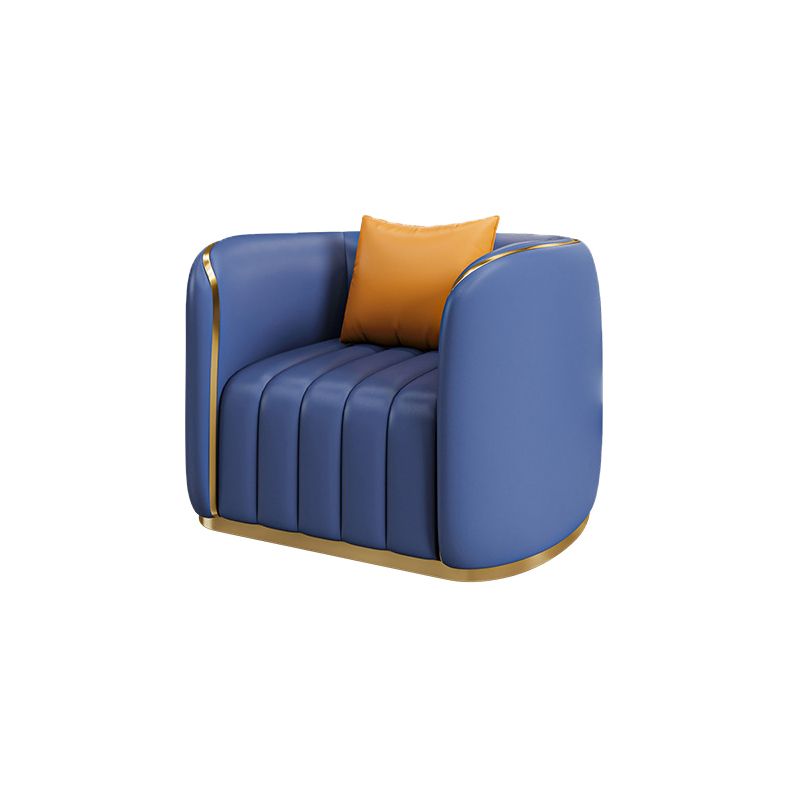 Tuxedo Arm Sofa in Grey/Blue Faux Leather Sofa with Metal Accent