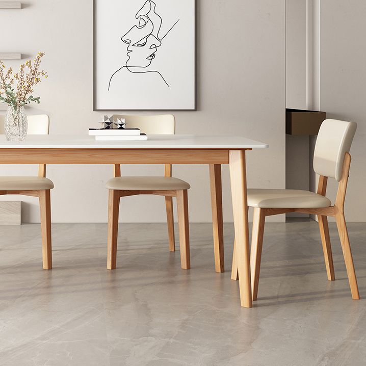 Modern Rectangular Stone Top Dining Table with 4 Natural Beech Base