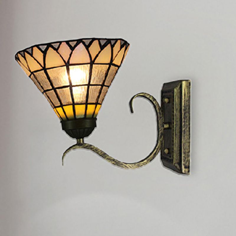 Tiffany Shuttlecock Shaped Wall Light Art Glass 1 Light Clear Wall Lamp with Curved Arm for Kitchen