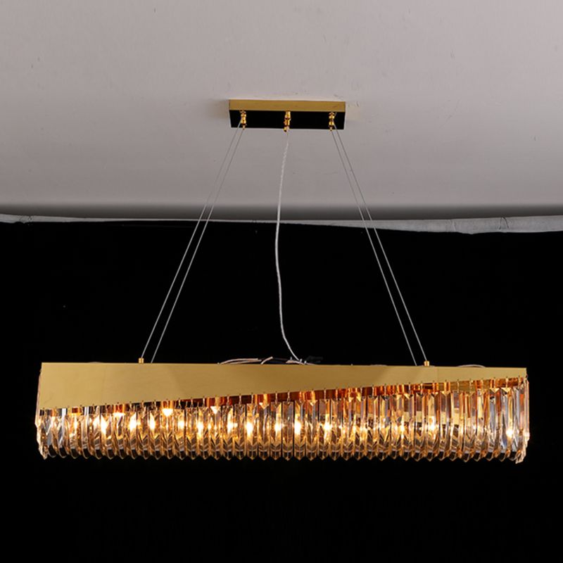 Gold Metal Island Lighting Armaturen moderne Restaurantsuspensionslampe mit Kristallschatten