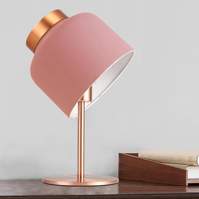 Dome Metallic Desk Light Minimalist 1-Head Pink/Blue Nightstand Lamp with Adjustable Design