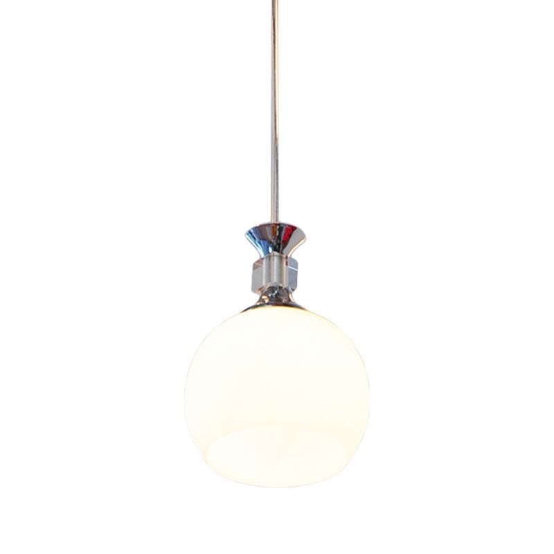 Globe comedor lámpara colgante de vidrio blanco 1 cabeza de suspensión moderna luz en cromo