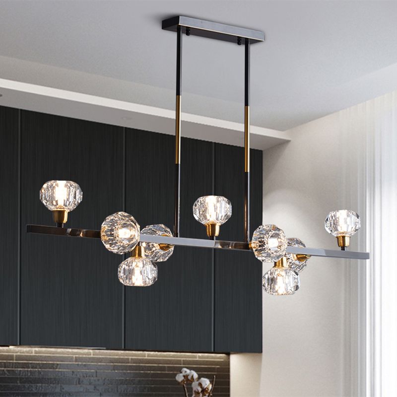 Mini Globe Crystal Chandelier Modern Style Black Finish Pendant Light for Living Room