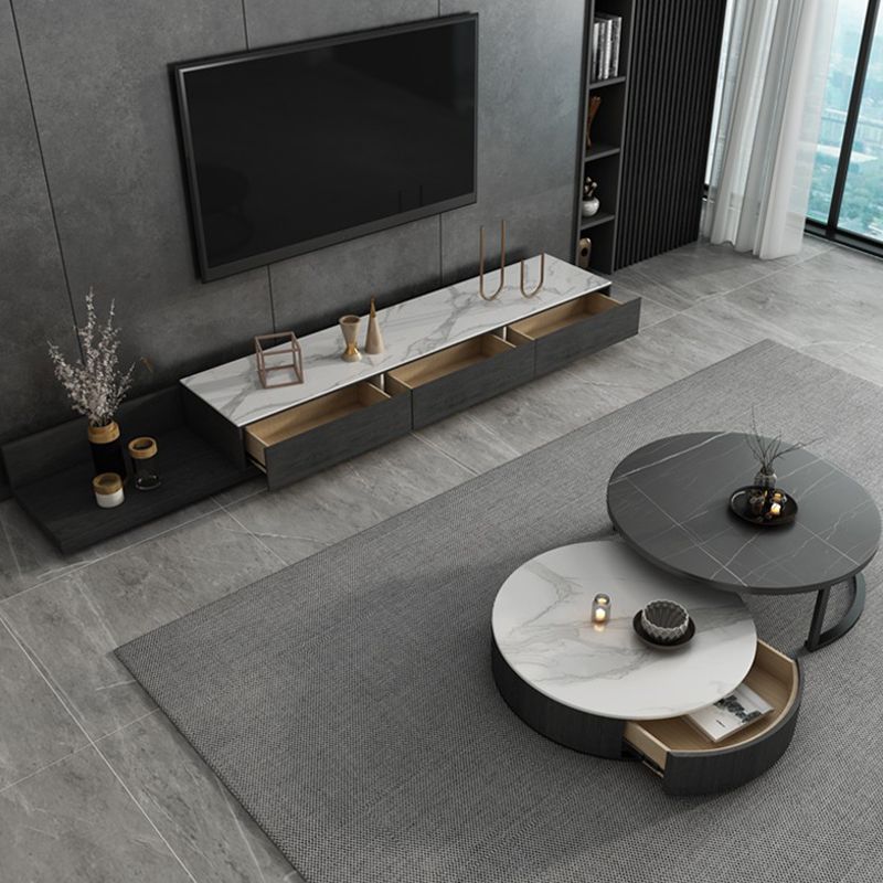 Stone TV Media Stand Contemporary Stand Console with 3 Drawers