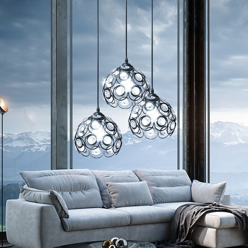 Cristal incrusté orbe suspendu luminaire d'éclairage de style moderne pour salle à manger