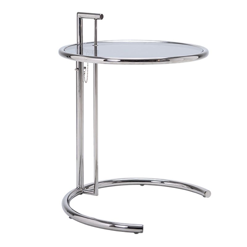 Adjustable Height Glass Side Table Modern Dia 20.1" C End Table