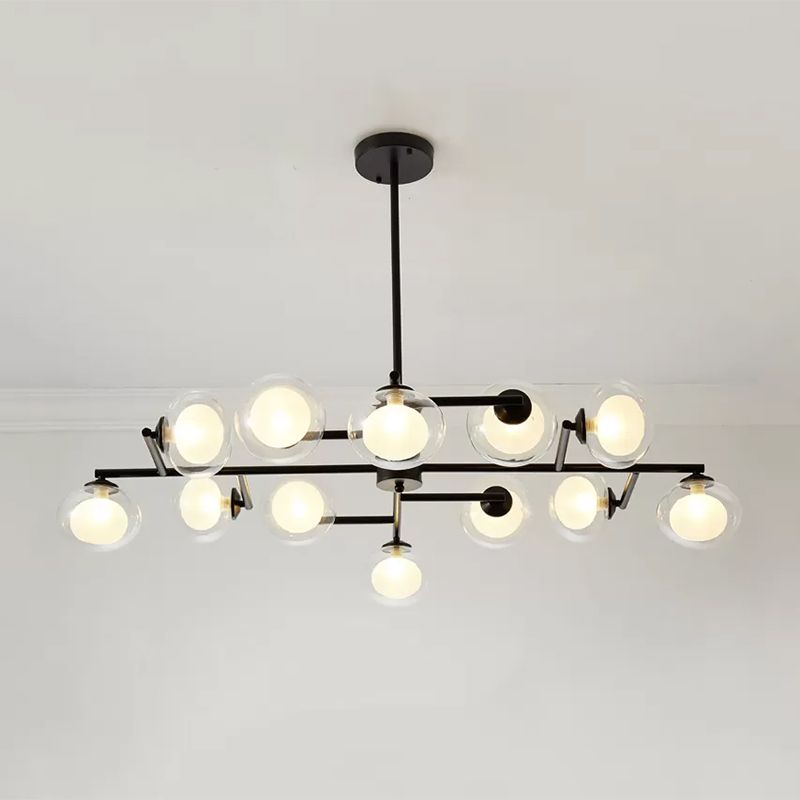 Modern Simple Oval Shade Island Light 8/12 Lights Glass Suspension Light in Black/White