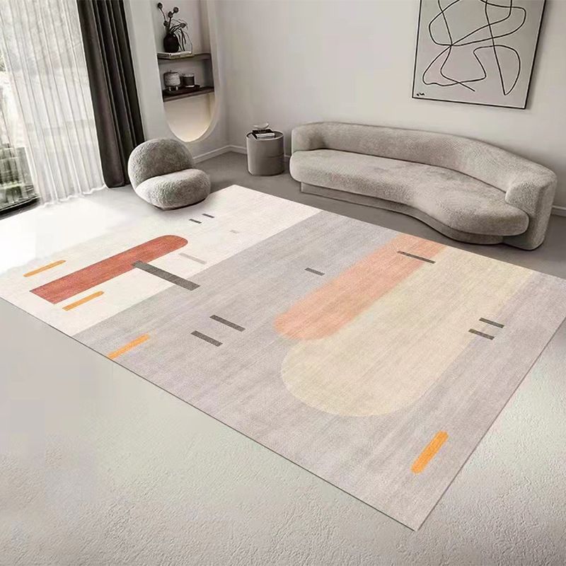 Grey Color Block Rug Polyester Nordic Rug Washable Rug for Drawing Room
