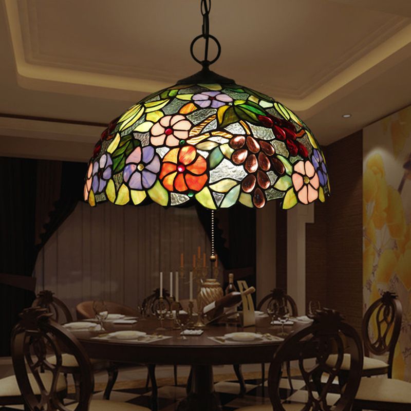 Lustre noir en verre artisanal 3 lumières 3 lampes pendantes méditerranéennes avec motif végétal