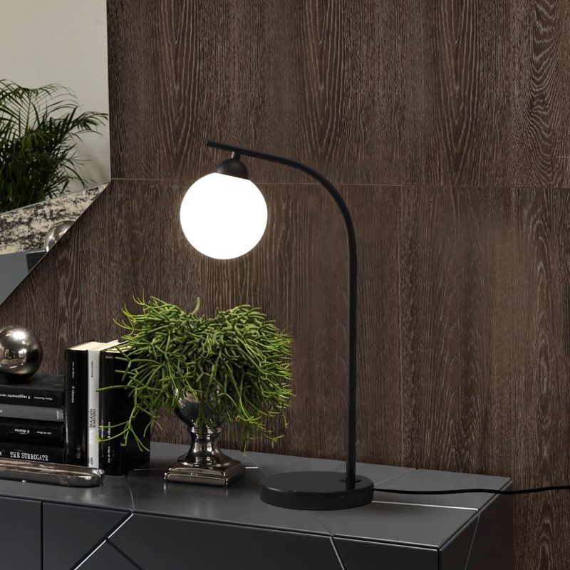 Minimalist Ball Shade Table Light Ivory Glass 1 Head Bedside Night Lam with Black/Gold Bended Stand