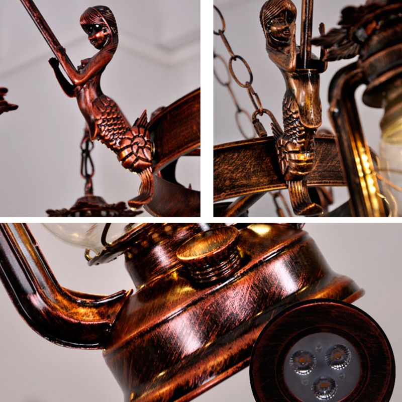 Retro Industrial Style Wheel Chandelier Glass Pendant Ceiling Lights for Restaurant