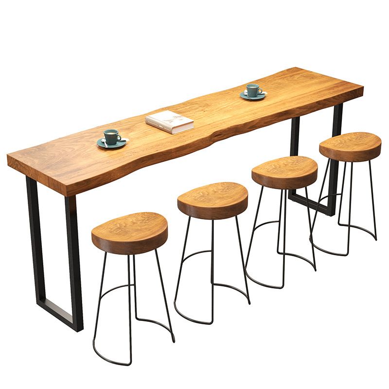Modern 1/7 Pieces Bar Table Set Rectangle Wood Counter Table with Stools for Cafe