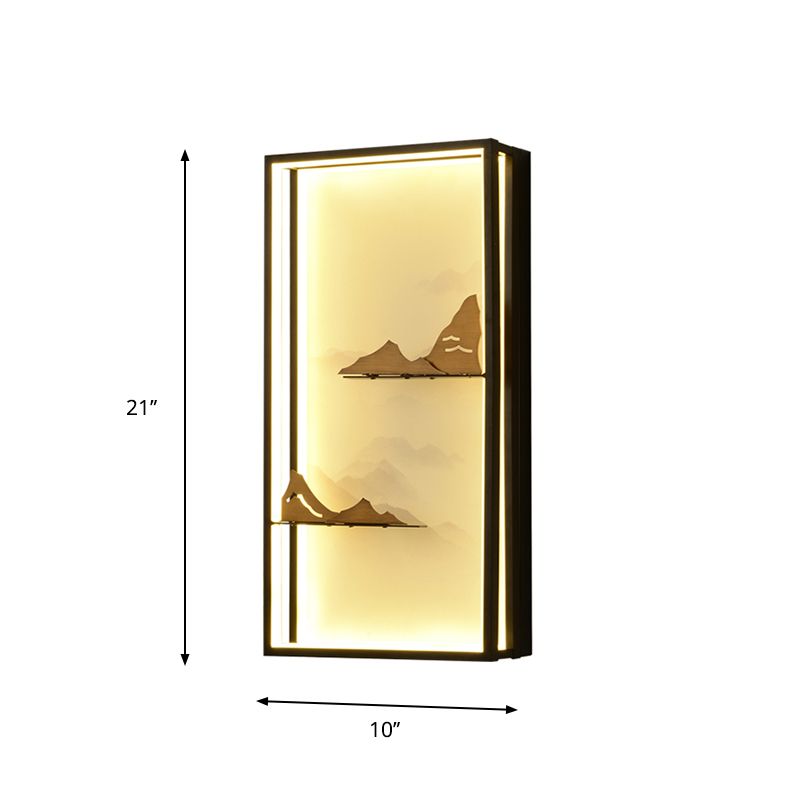 Black Rectangle Mountain Wall Lighting Oriental Style LED Metallic Wall Mural Lamp
