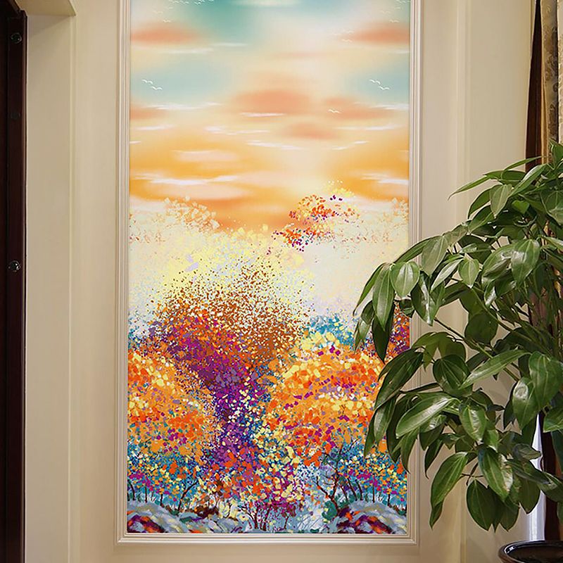Contemporary Orange and Yellow Mural Extra Large Wall Art with Forest and Sky Pattern for Home Decoration