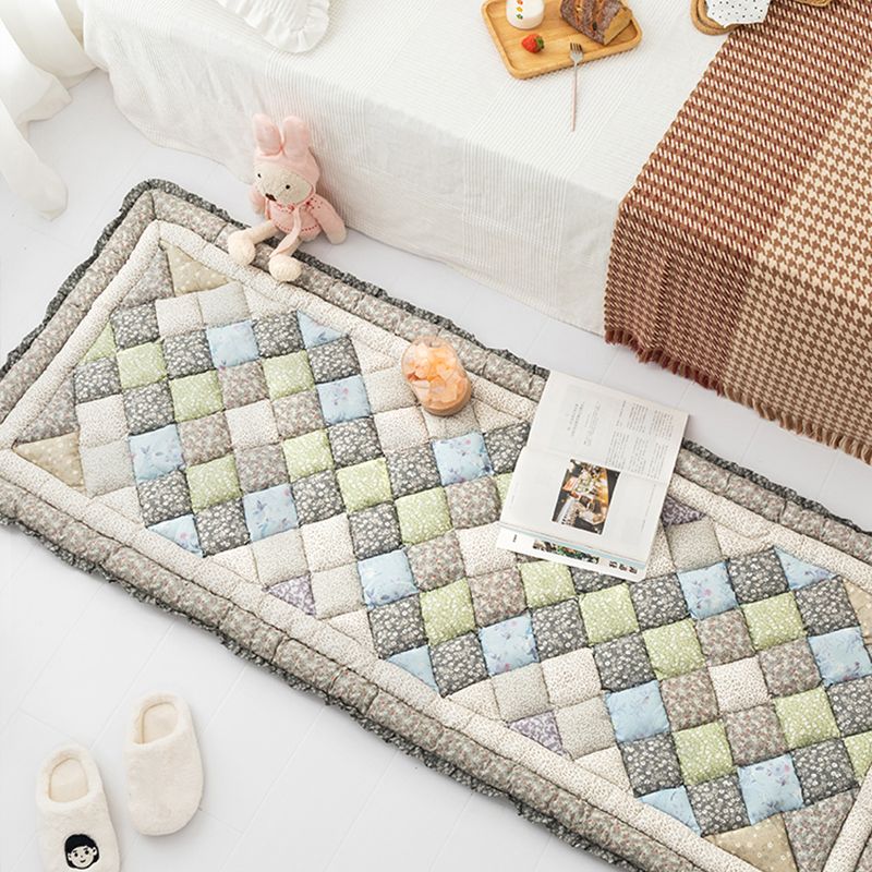 Simple Living Room Rug Multi Colored Plaid Printed Area Carpet Cotton Anti-Slip Pet Friendly Indoor Rug