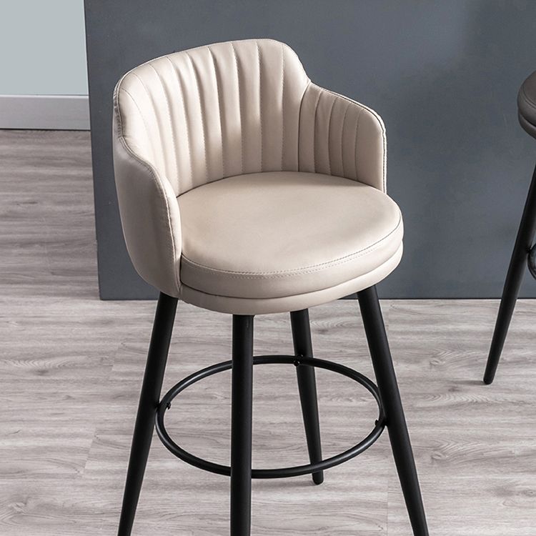 Modern Reception Armed Swivel Stool Matte Finish Leather Barstool
