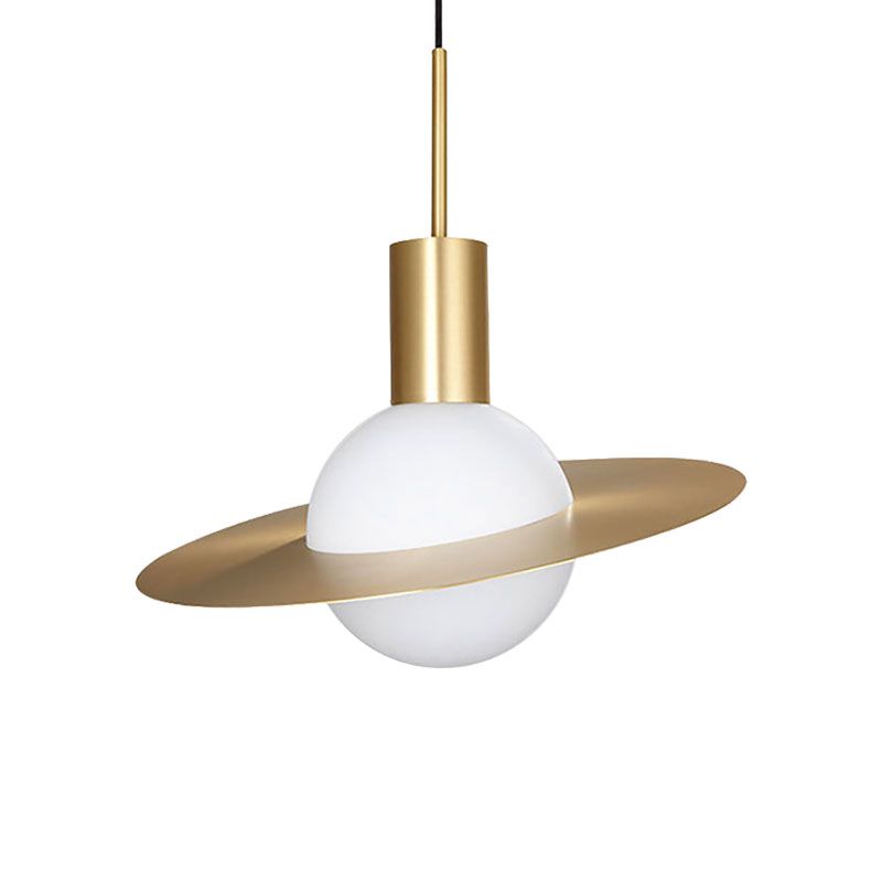 Colgante de suspensión global de oro contemporáneo 1 lámpara colgante de vidrio blanco claro con anillo