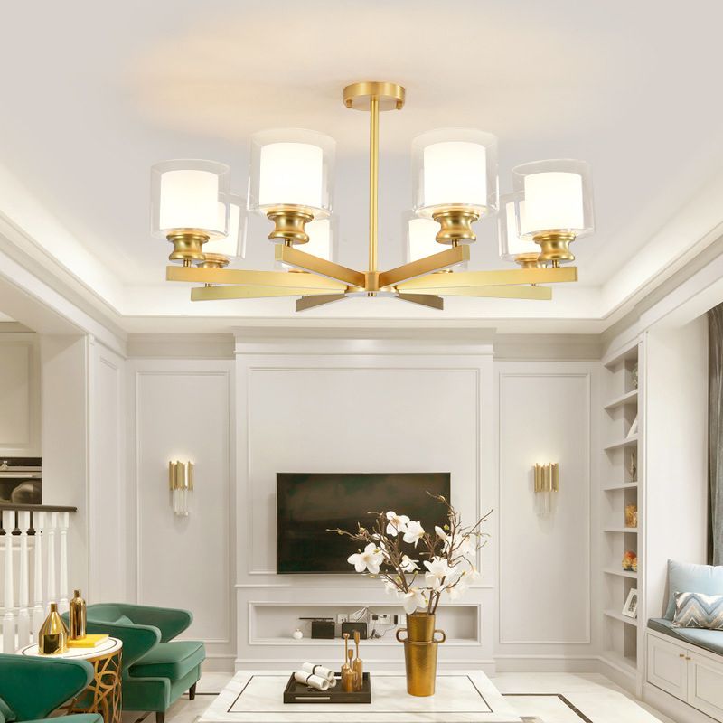 Contemporary Style Cylinder Clusters Pendant Glass Living Room Chandelier Pendant Light in Gold