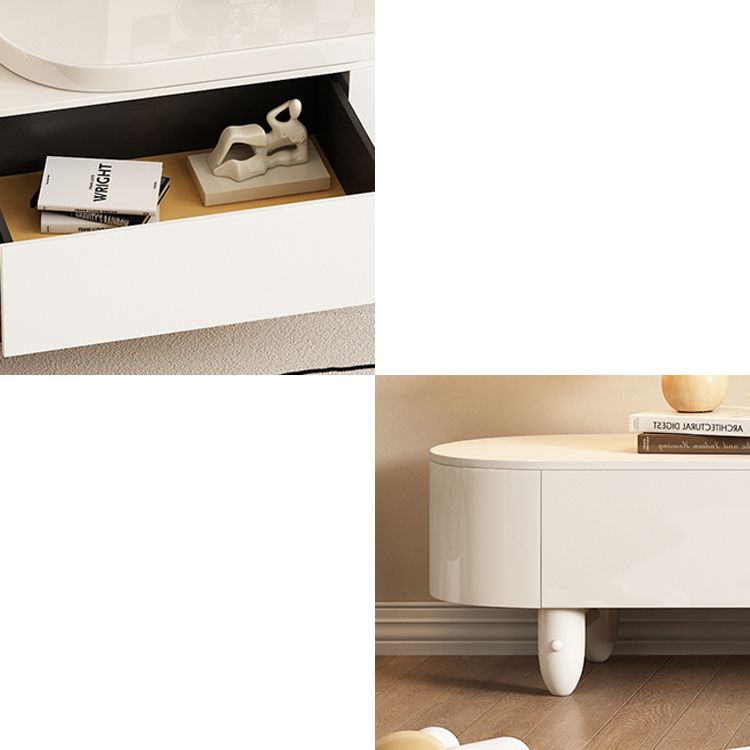 White Contemporary Oval and Round Wood Coffee Table with Drawer