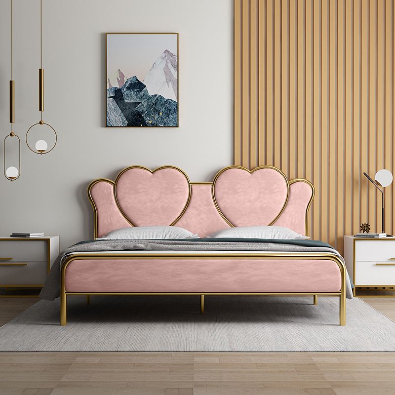 Glam Upholstered Headboard Bed with Footboard and Metal Legs