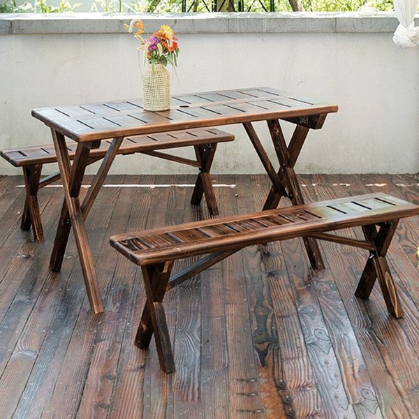 Industrial Style Picnic Table Wood Reatngular 1/3 Pieces Picnic Table
