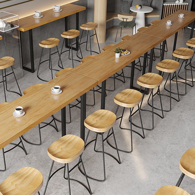 Brown Solid Wood Bar Table Black Legs and Metal Base Bar Table