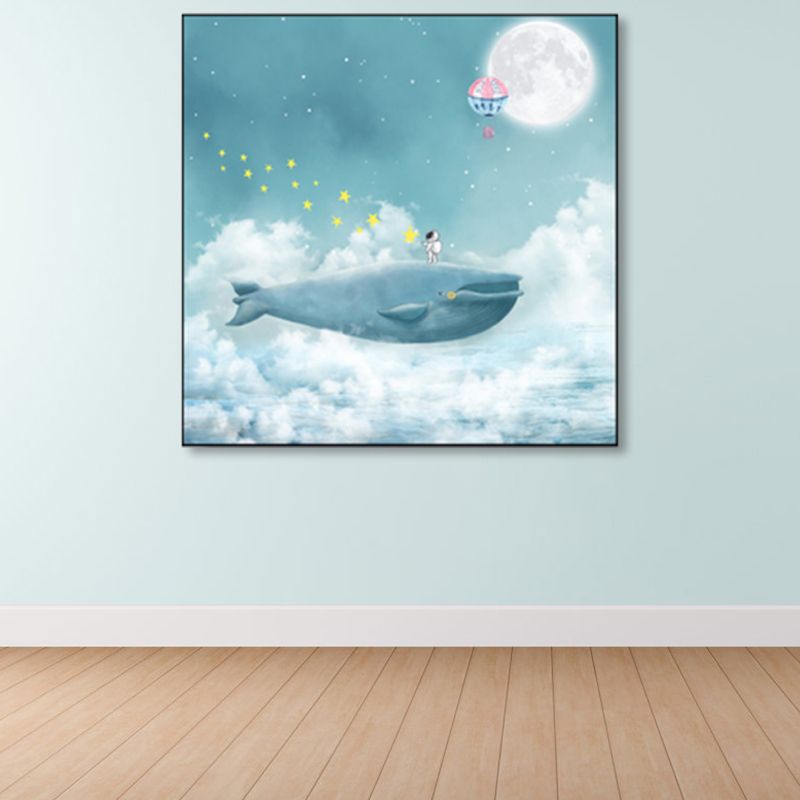 Full Moon and Whale Canvas Print Children's Art Textured Home Gallery Wall Decor