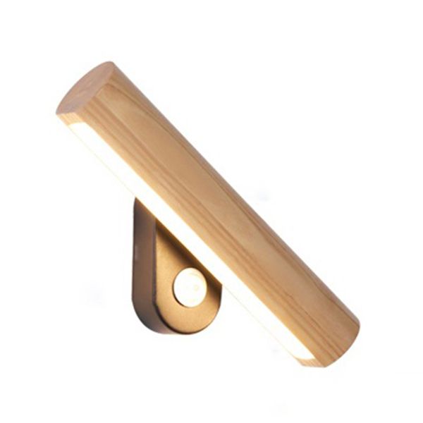 1-Light Cylindrical Wall Sconce Modern Style Wood Wall Mount Light Fixture for Bedroom