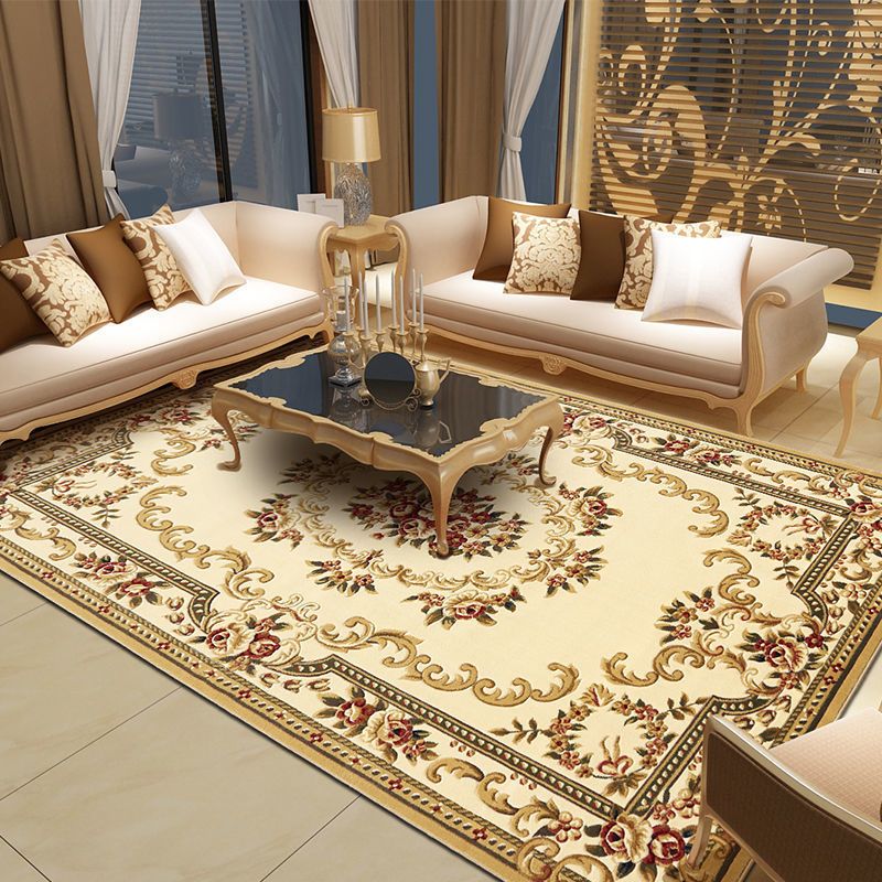 Médaillon de tapis traditionnel jaune Médaillon Médaillon Polyester Area Tapis résistant aux taches pour chambre à coucher