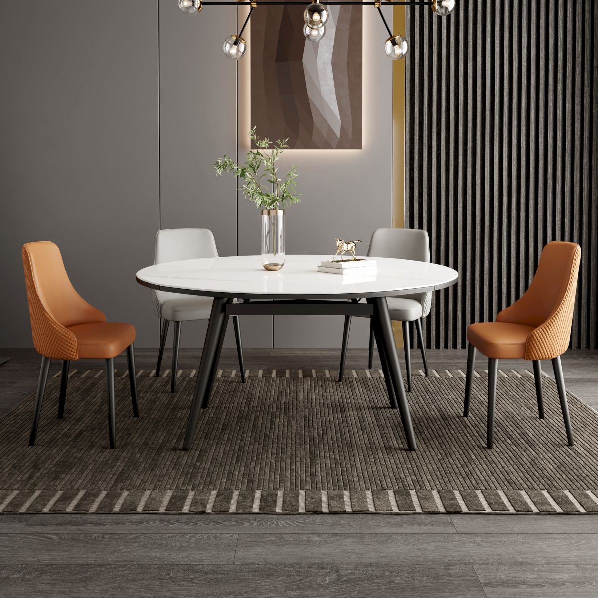 Modern Stone Top Dining Table Extendable for Small Spaces in White