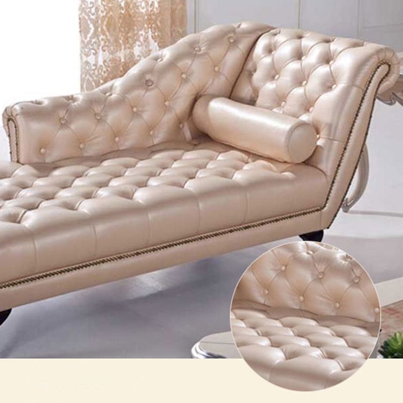 Traditional Tufted Chaise Lounge Leather Chaise with Rolled Arms for Living Room