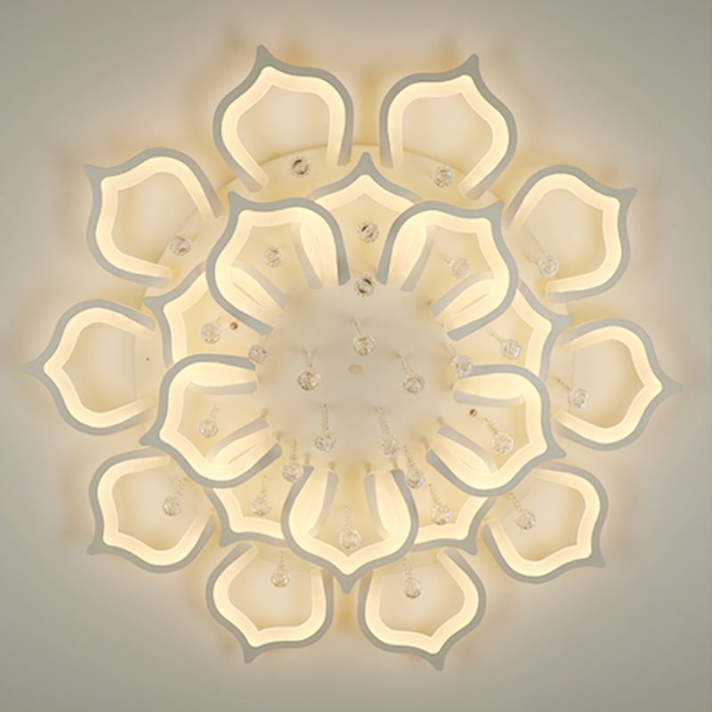 White Lotus Flush Ceiling Light Modernity LED Acrylic Semi Flush Mount with Crystal Decor